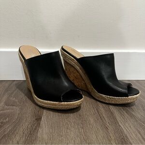 Charles By Charles David Black and Tan Wedge Espadrille Sandals